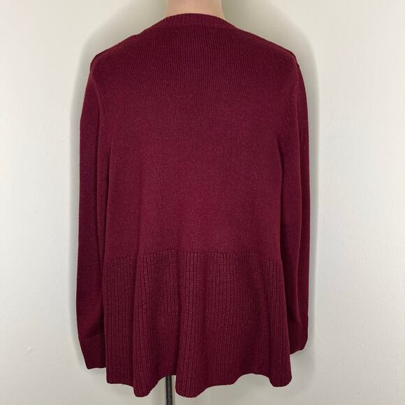 Ann Taylor Loft Wool Blend Cardigan Large Womens Italian Yarn Knit Open Maroon - Picture 3 of 7